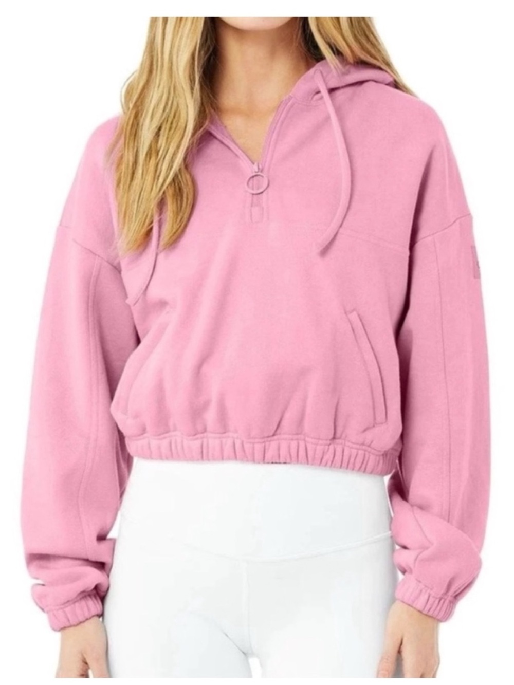 ALO Yoga Cropped Pink Half-Zip Hoodie